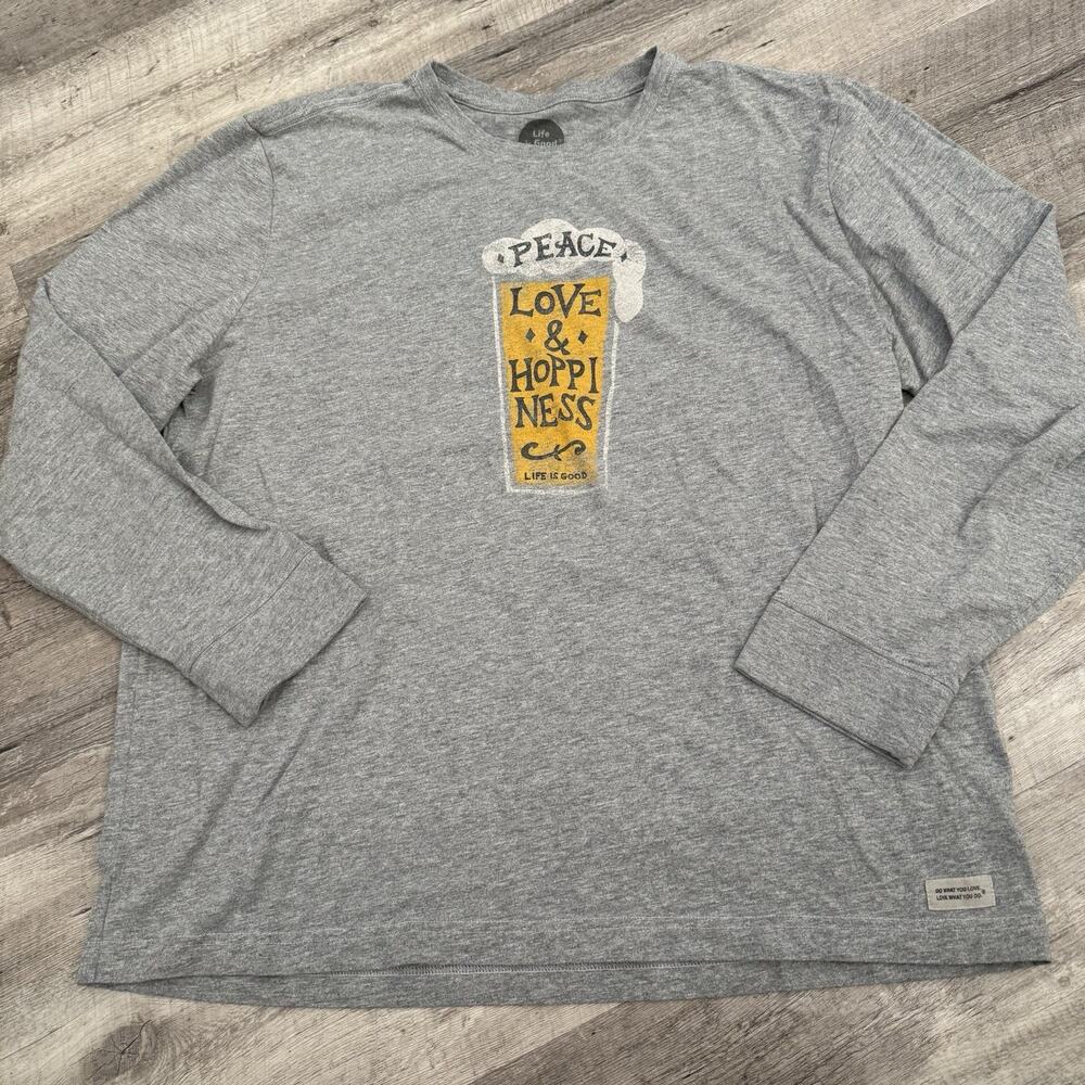 Life is Good T-Shirt Mens XL Gray Peace Love & Hoppiness Long Sleeve Crusher Tee - Picture 8 of 8